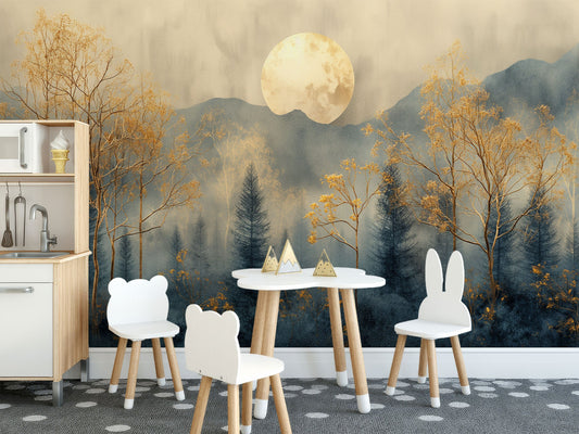 High Quality Winter Trees Geometric Wallpaper – lifestyle view, Golden Era Walls