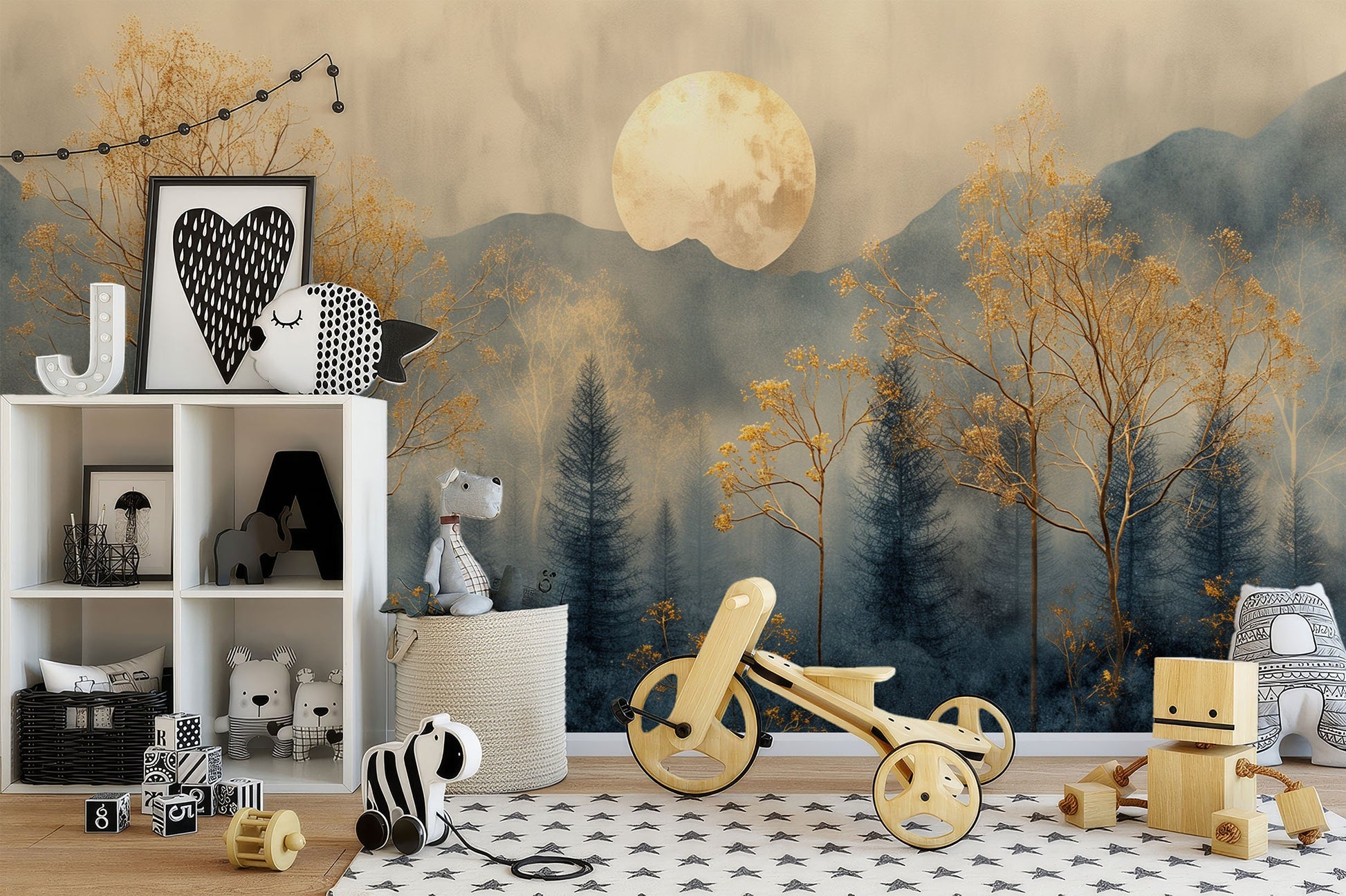 High Quality Winter Trees Geometric Wallpaper – scale reference, Golden Era Walls