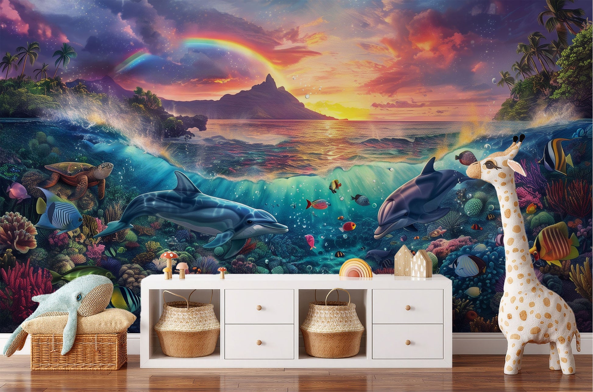 Colorful Ocean Scene Non Tropical Wallpaper – room setting, Golden Era Walls