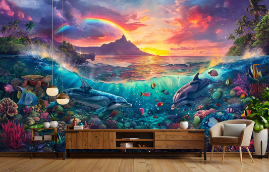 Colorful Ocean Scene Non Tropical Wallpaper – lifestyle view, Golden Era Walls