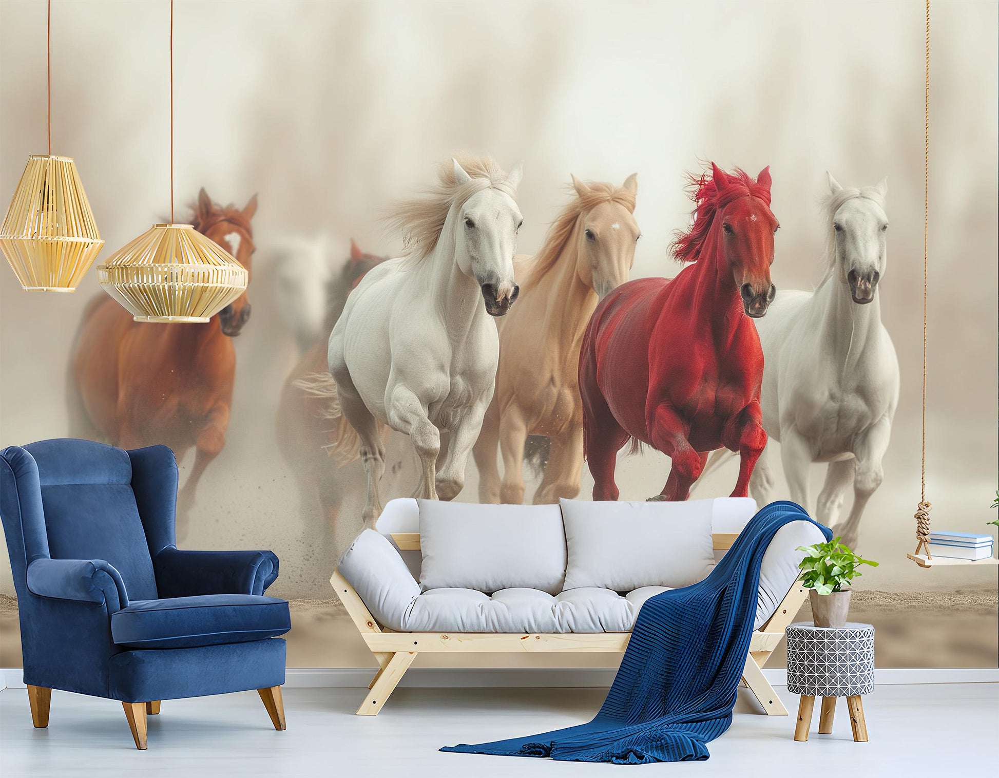 Wild Horses Running Dynamic Wallpaper – lifestyle view, Golden Era Walls