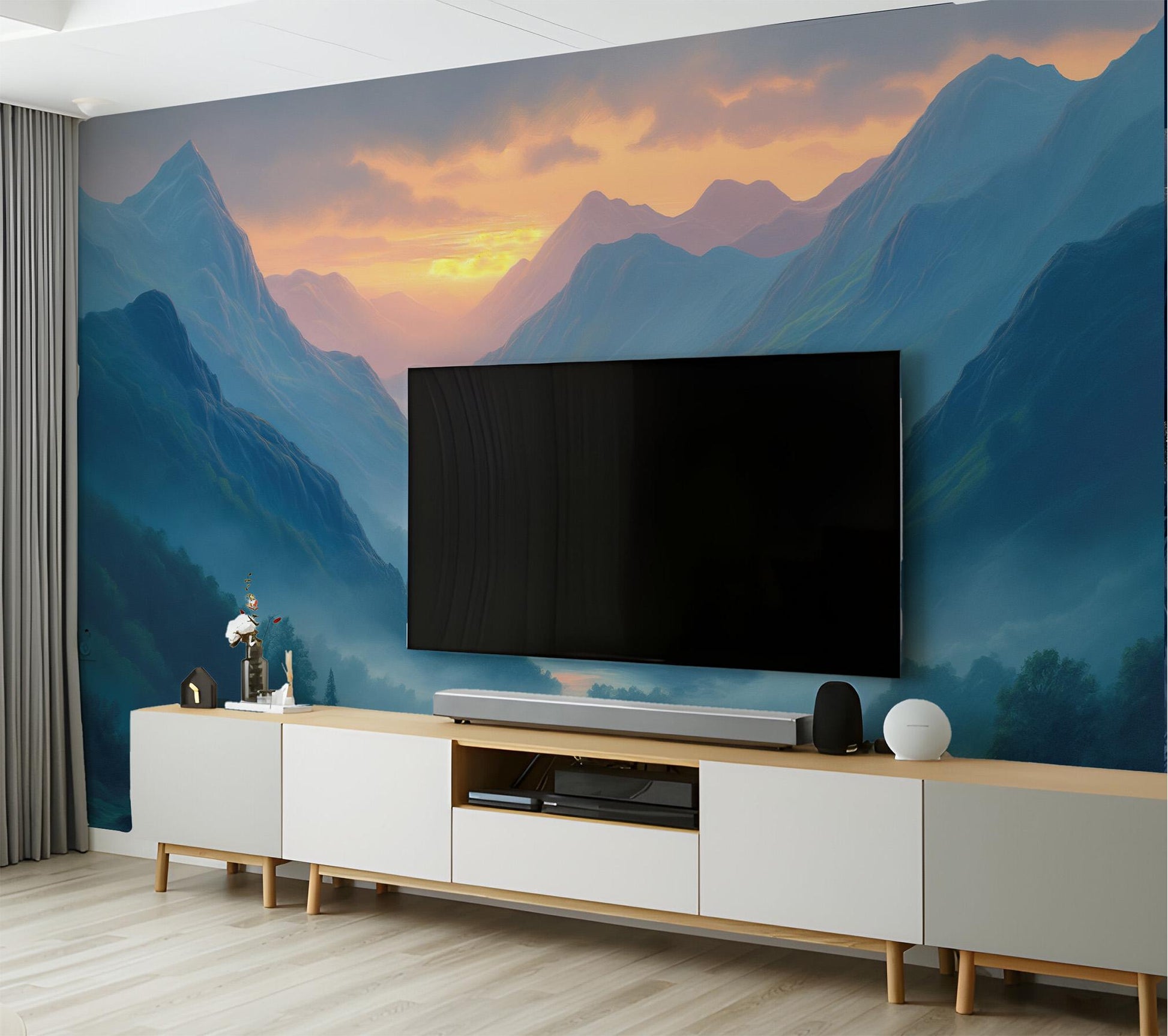 Valley at Sunrise Perfect Wallpaper – detail view, Golden Era Walls