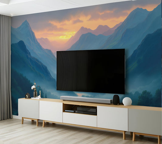 Valley at Sunrise Perfect Wallpaper – detail view, Golden Era Walls