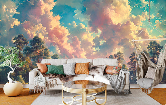 Sunrise Through Majestic Clouds Wallpaper – peel and stick wallpaper mural, Golden Era Walls