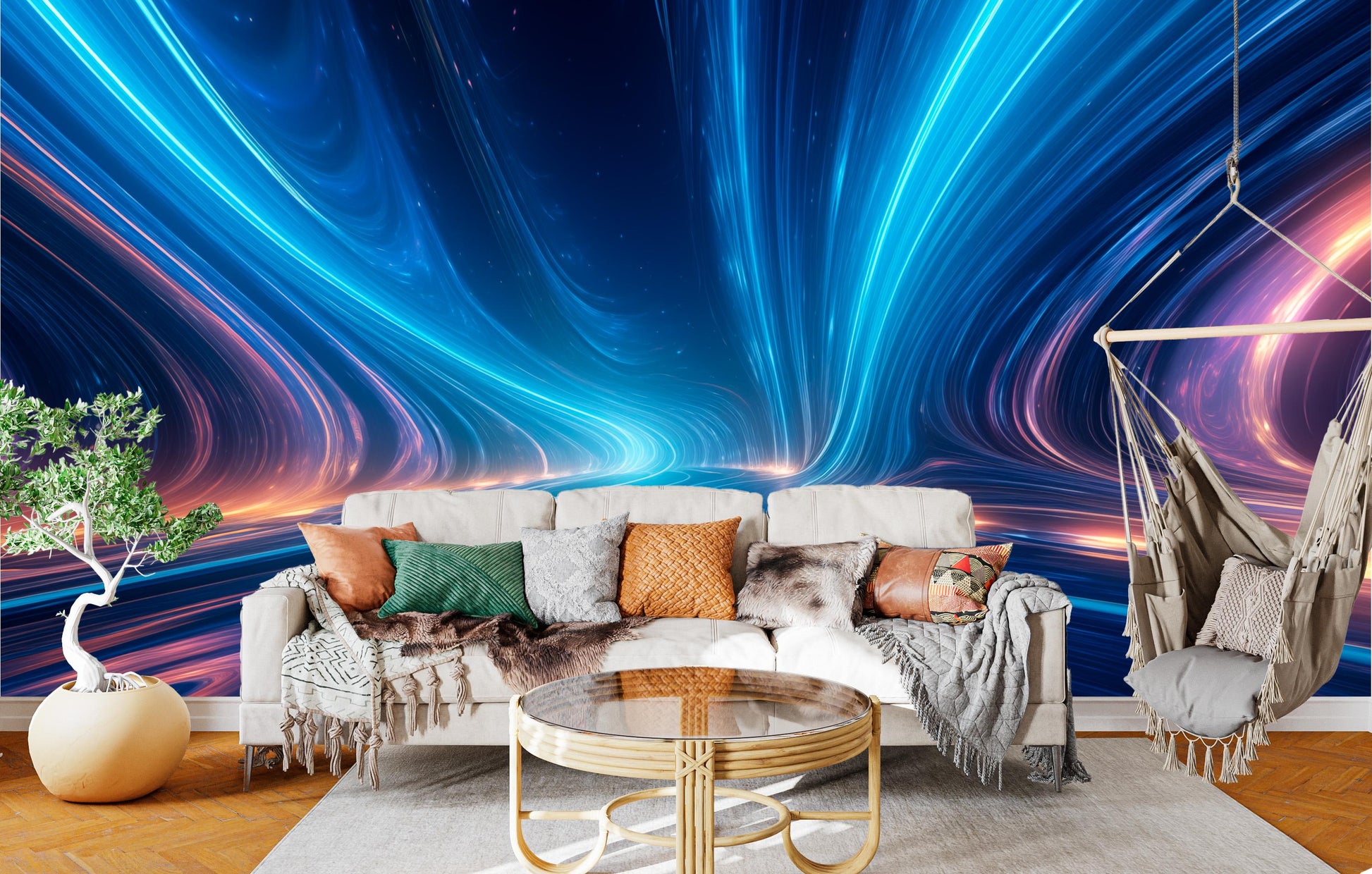 Stellar Journey Through Stars Wallpaper – room setting, Golden Era Walls