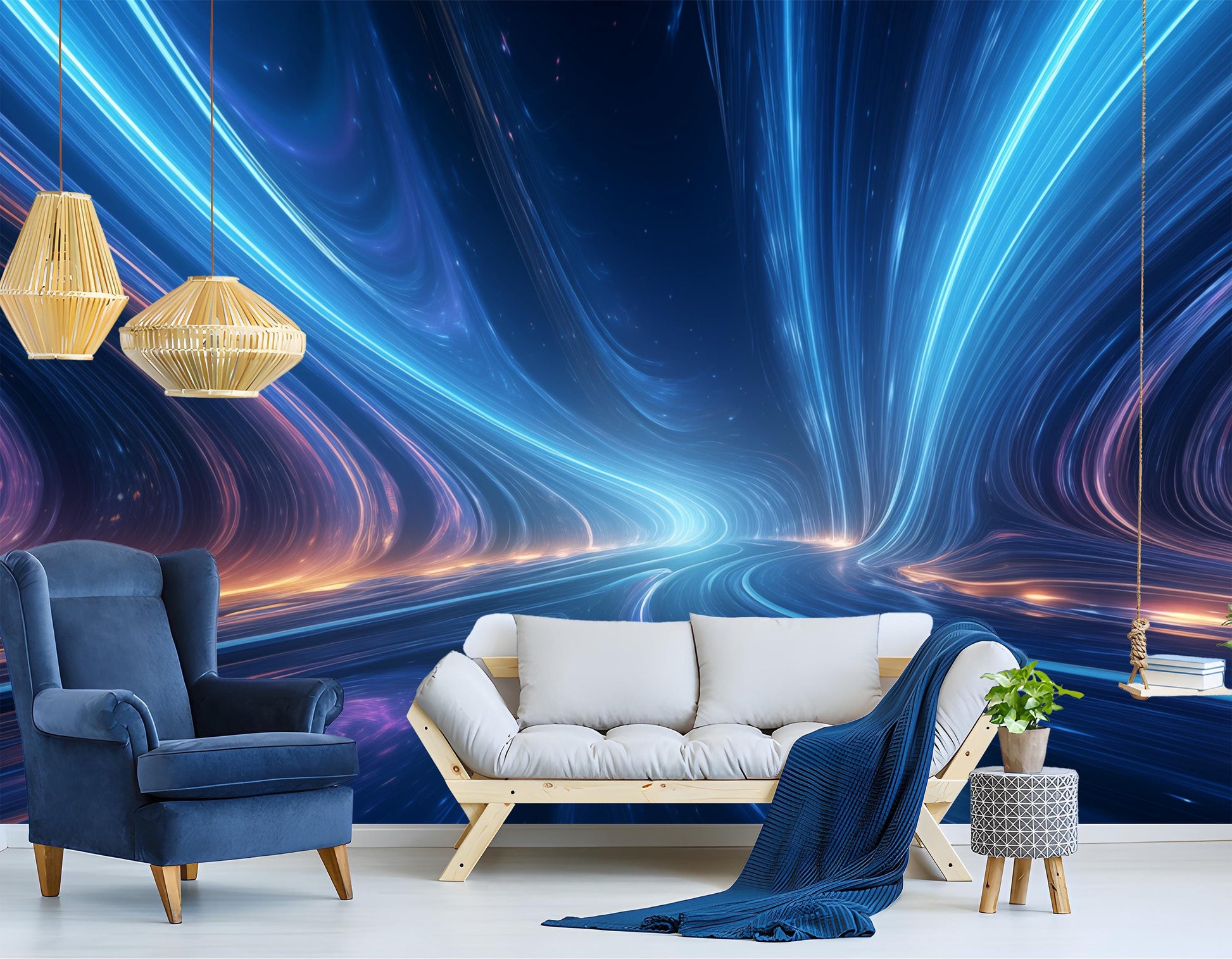 Stellar Journey Through Stars Wallpaper – lifestyle view, Golden Era Walls