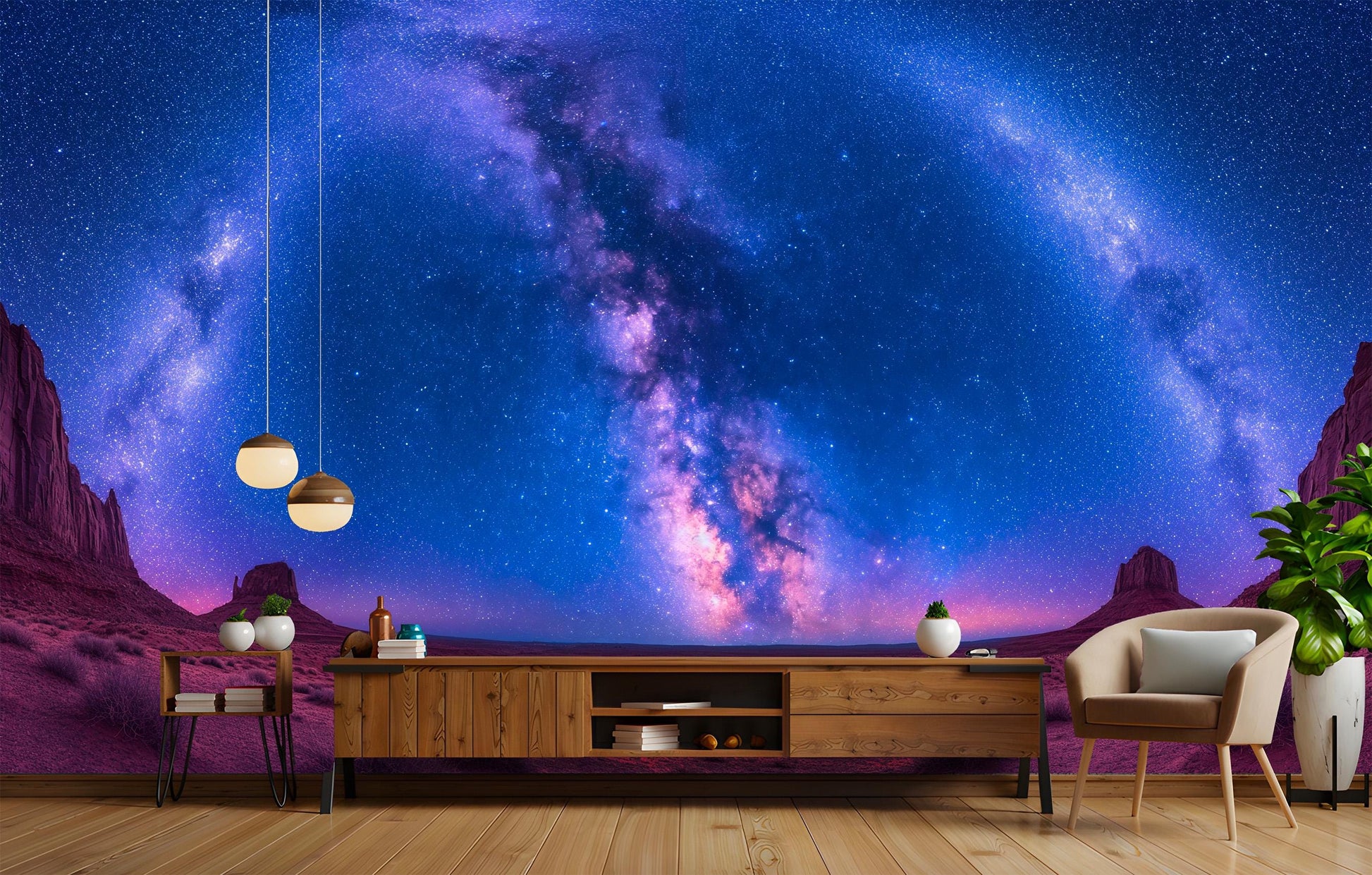 Realistic Panoramic Featuring Milky Wallpaper – lifestyle view, Golden Era Walls