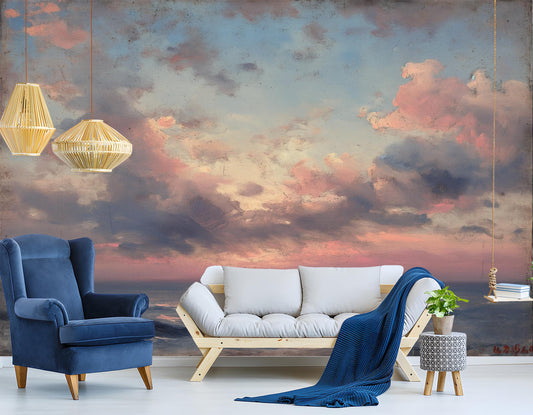 Pink Sunset Over Ocean Coastal Wallpaper – detail view, Golden Era Walls