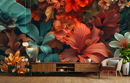 Floral Featuring Collection Tropical Floral Wallpaper – lifestyle view, Golden Era Walls