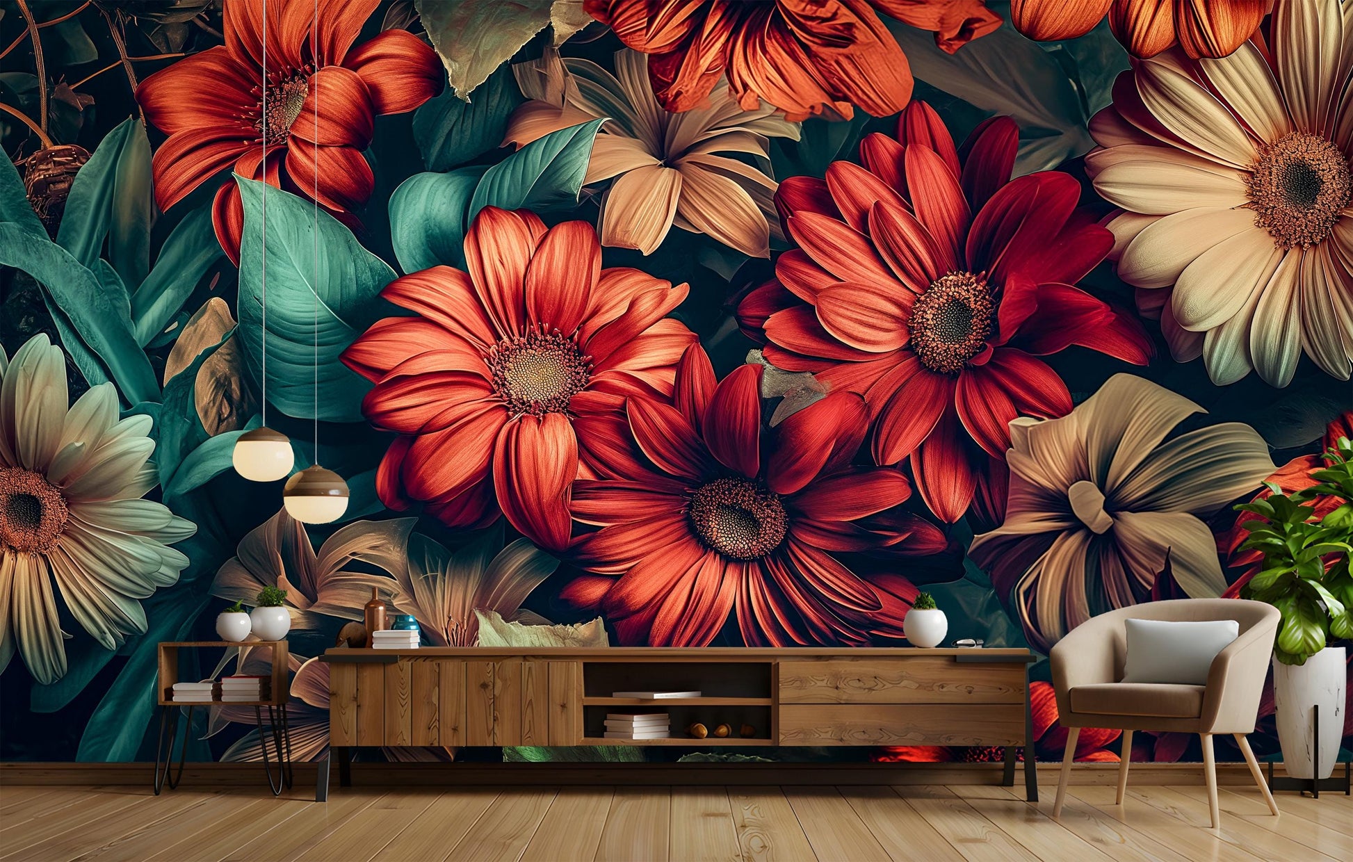 Floral D cor Featuring Floral Wallpaper – room setting, Golden Era Walls