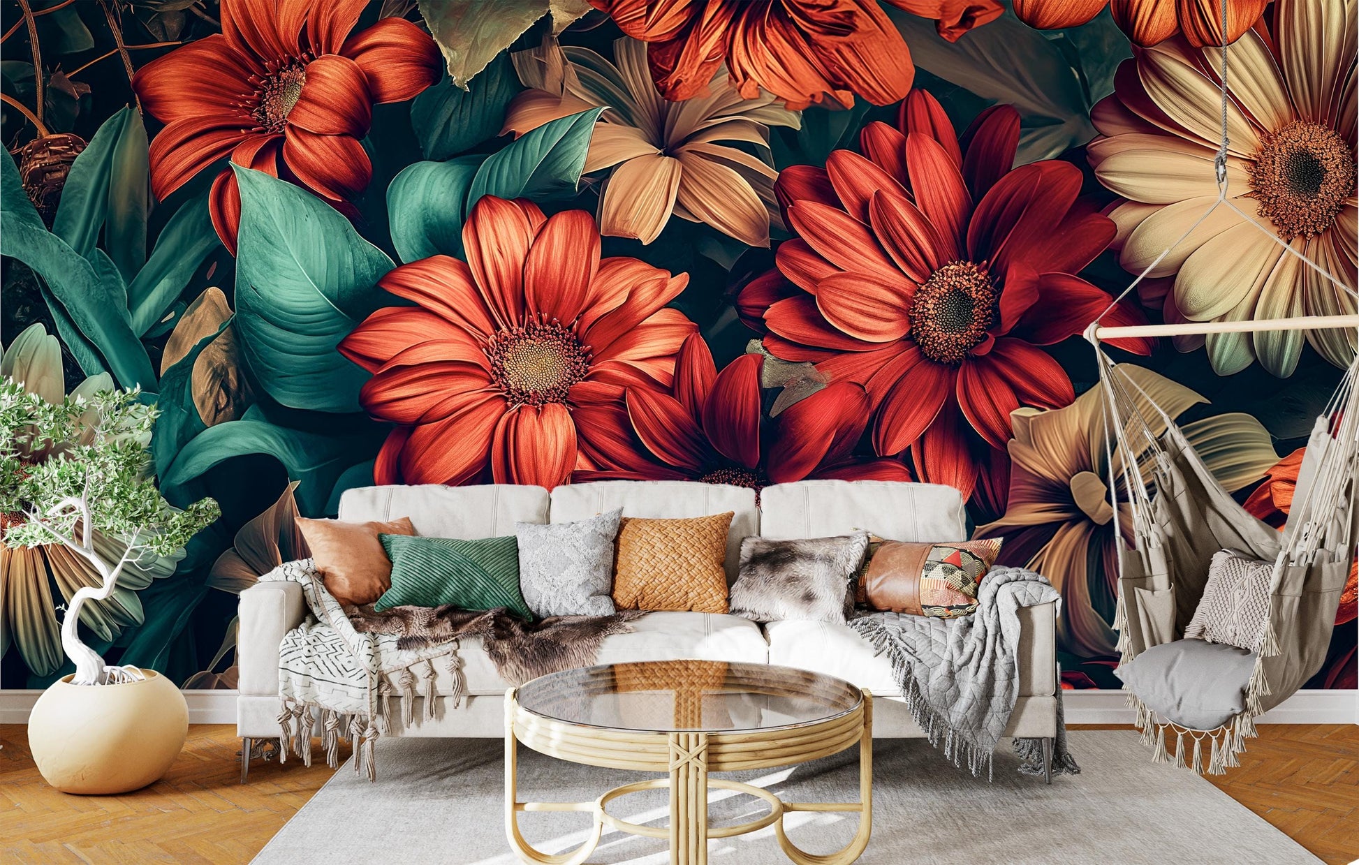 Floral D cor Featuring Floral Wallpaper – lifestyle view, Golden Era Walls
