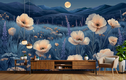 Moonlit Desert Bloom Non Floral Wallpaper – peel and stick wallpaper mural, Golden Era Walls
