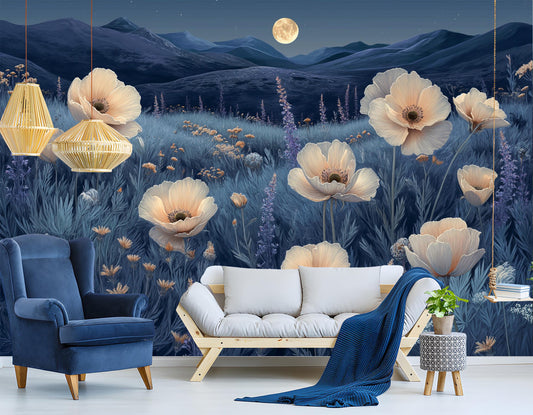 Moonlit Desert Bloom Non Floral Wallpaper – detail view, Golden Era Walls