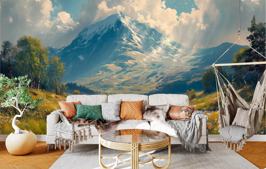 Majestic Mountain River Non Wallpaper – room setting, Golden Era Walls