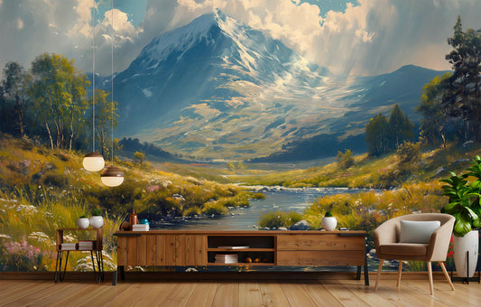 Majestic Mountain River Non Wallpaper – lifestyle view, Golden Era Walls