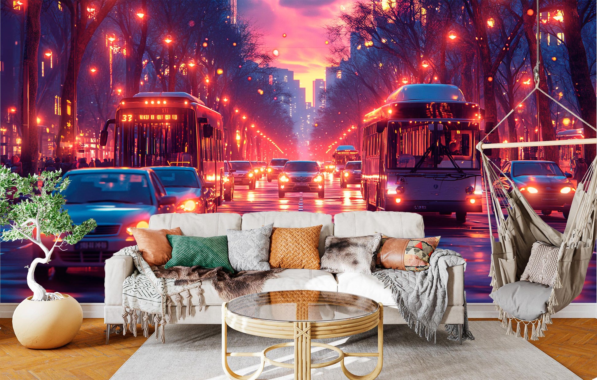 Lively City Street at Wallpaper – room setting, Golden Era Walls