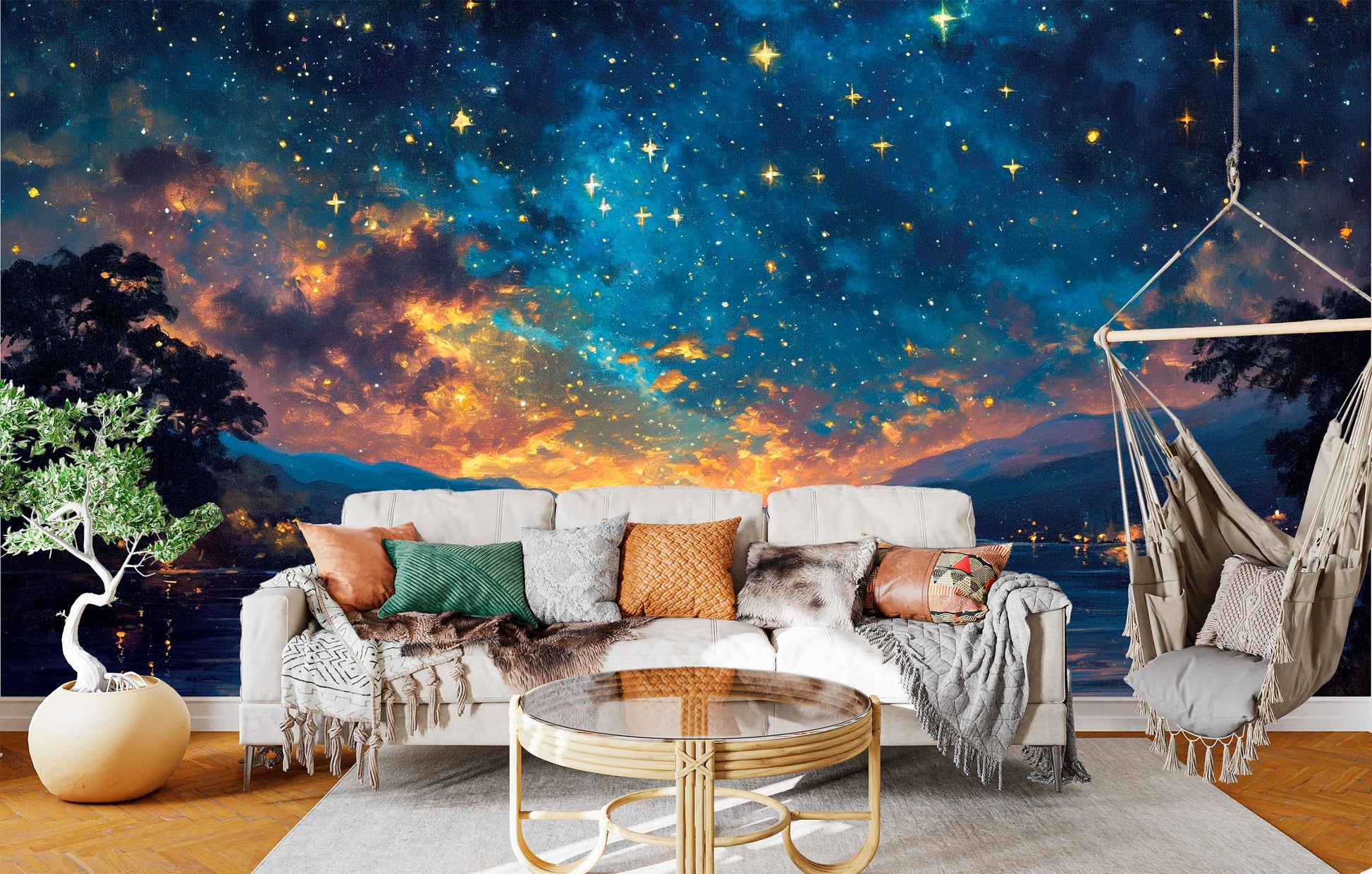 Golden Sunset Over Lake Wallpaper – detail view, Golden Era Walls