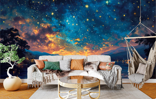 Golden Sunset Over Lake Wallpaper – detail view, Golden Era Walls