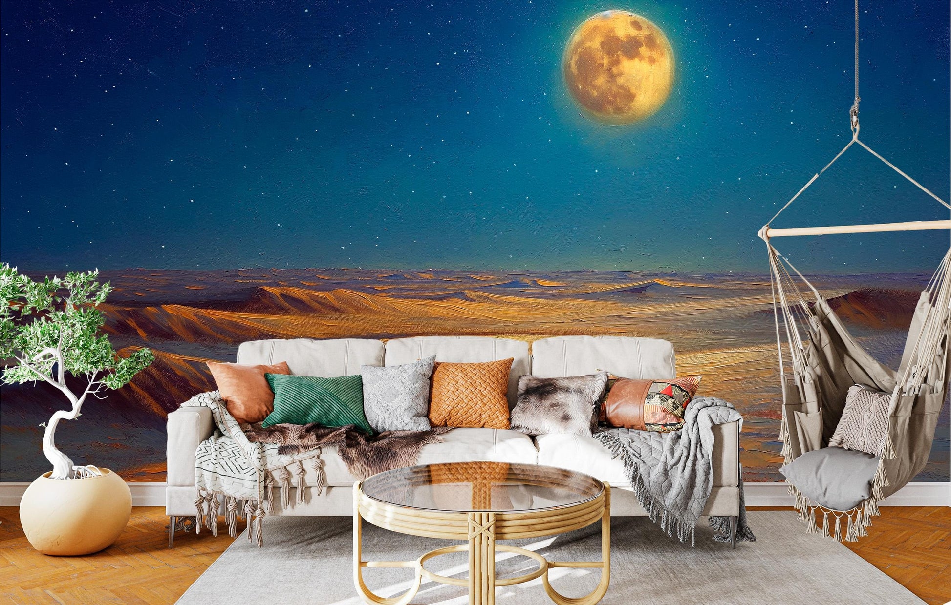 Desert Under Full Moon Wallpaper – lifestyle view, Golden Era Walls