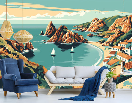 Coastal Mediterranean Landscape Non Coastal Wallpaper – detail view, Golden Era Walls