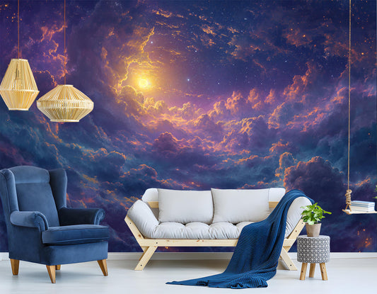 Celestial Clouds Stars Non Wallpaper – detail view, Golden Era Walls