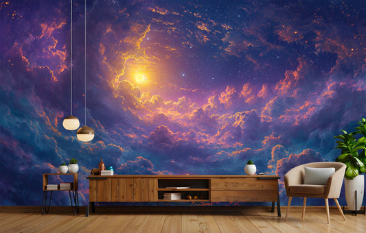 Celestial Clouds Stars Non Wallpaper – lifestyle view, Golden Era Walls