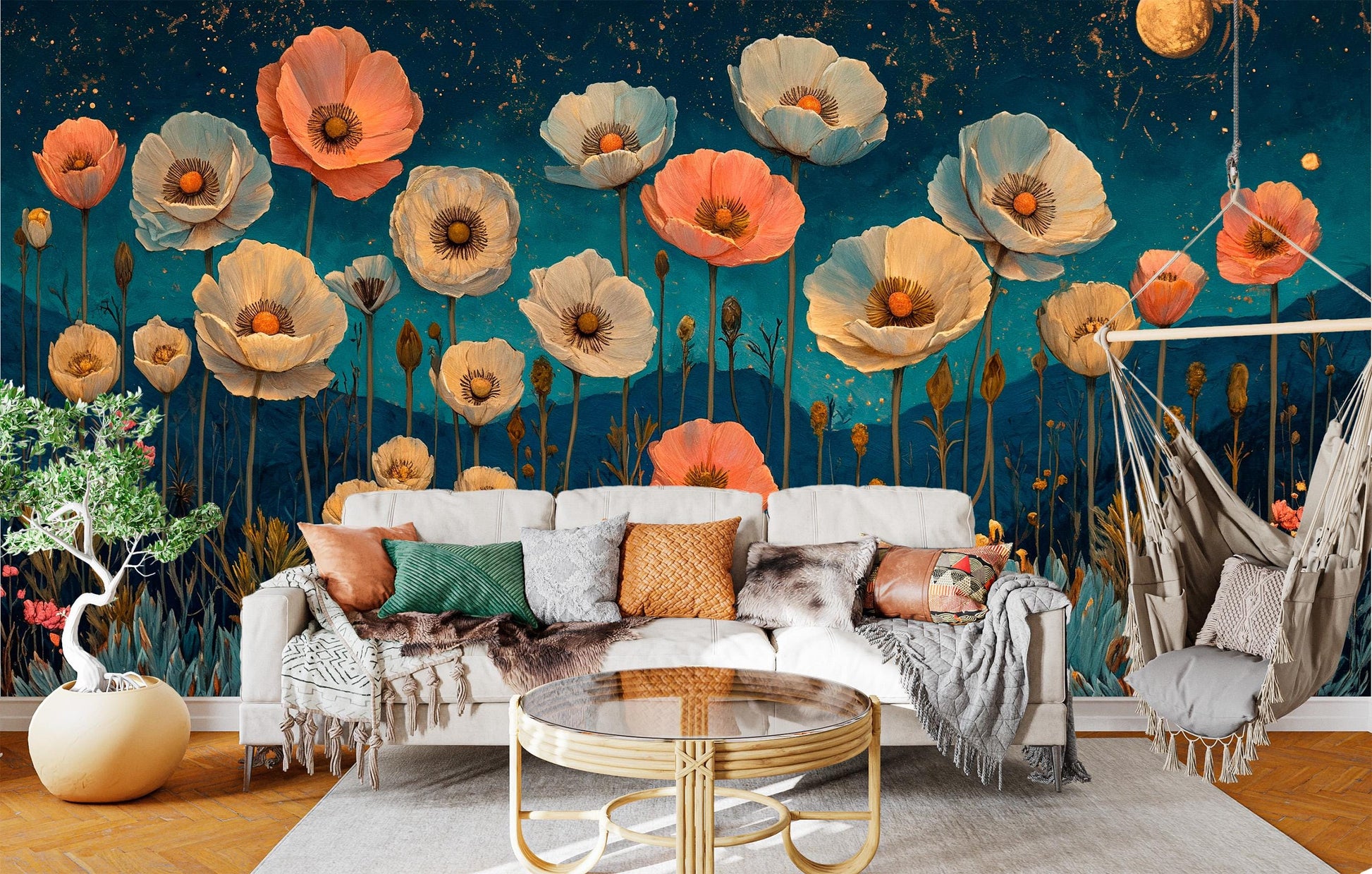 Moonlit Desert Floral Non Floral Wallpaper – detail view, Golden Era Walls