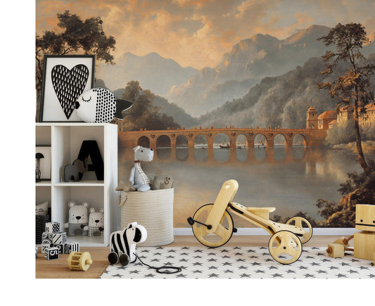 Classic Bridge Over Water Wallpaper – detail view, Golden Era Walls