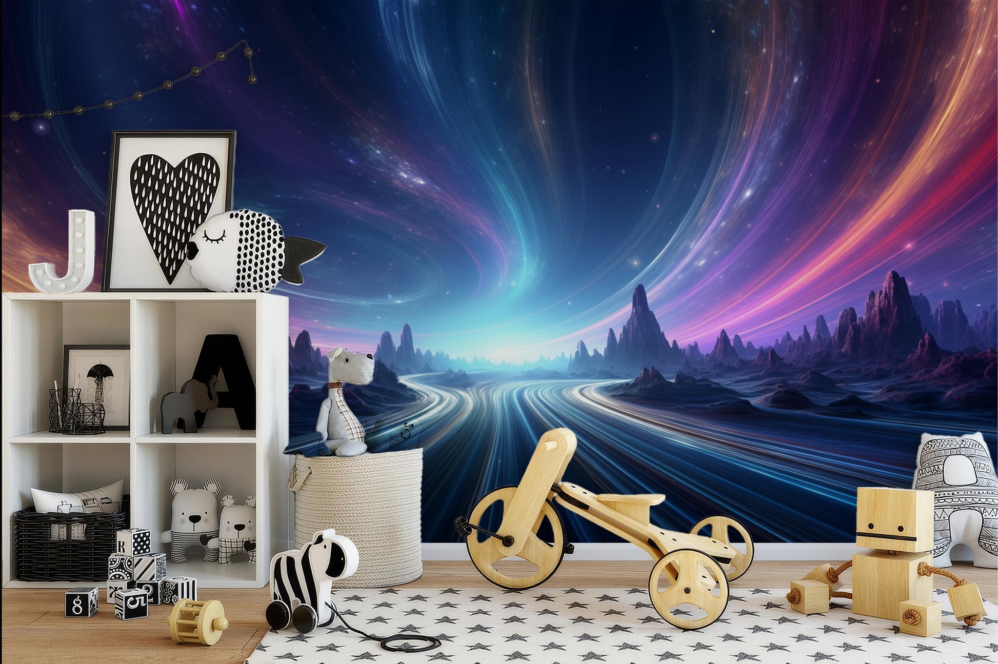 Cosmic Highway Ethereal Galaxy Wallpaper – detail view, Golden Era Walls