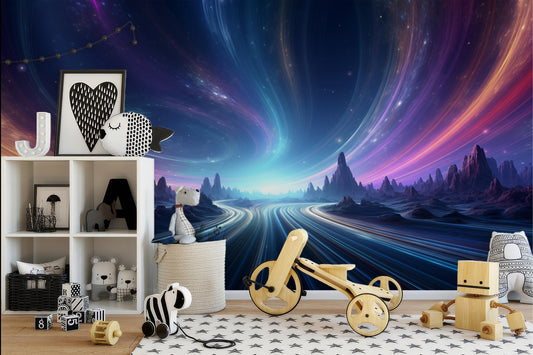 Cosmic Highway Ethereal Galaxy Wallpaper – detail view, Golden Era Walls