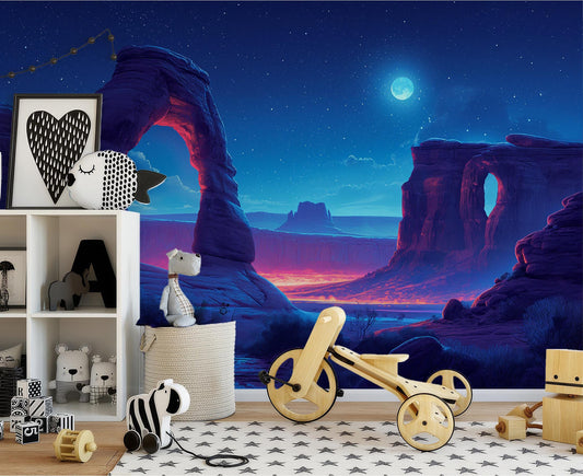 Desert Archways Under Moon Wallpaper – lifestyle view, Golden Era Walls