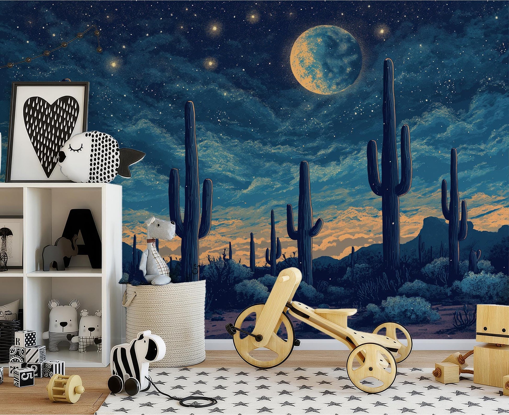 Full Moon Desert Cactus Wallpaper wallpaper mural, detail view, Golden Era Walls