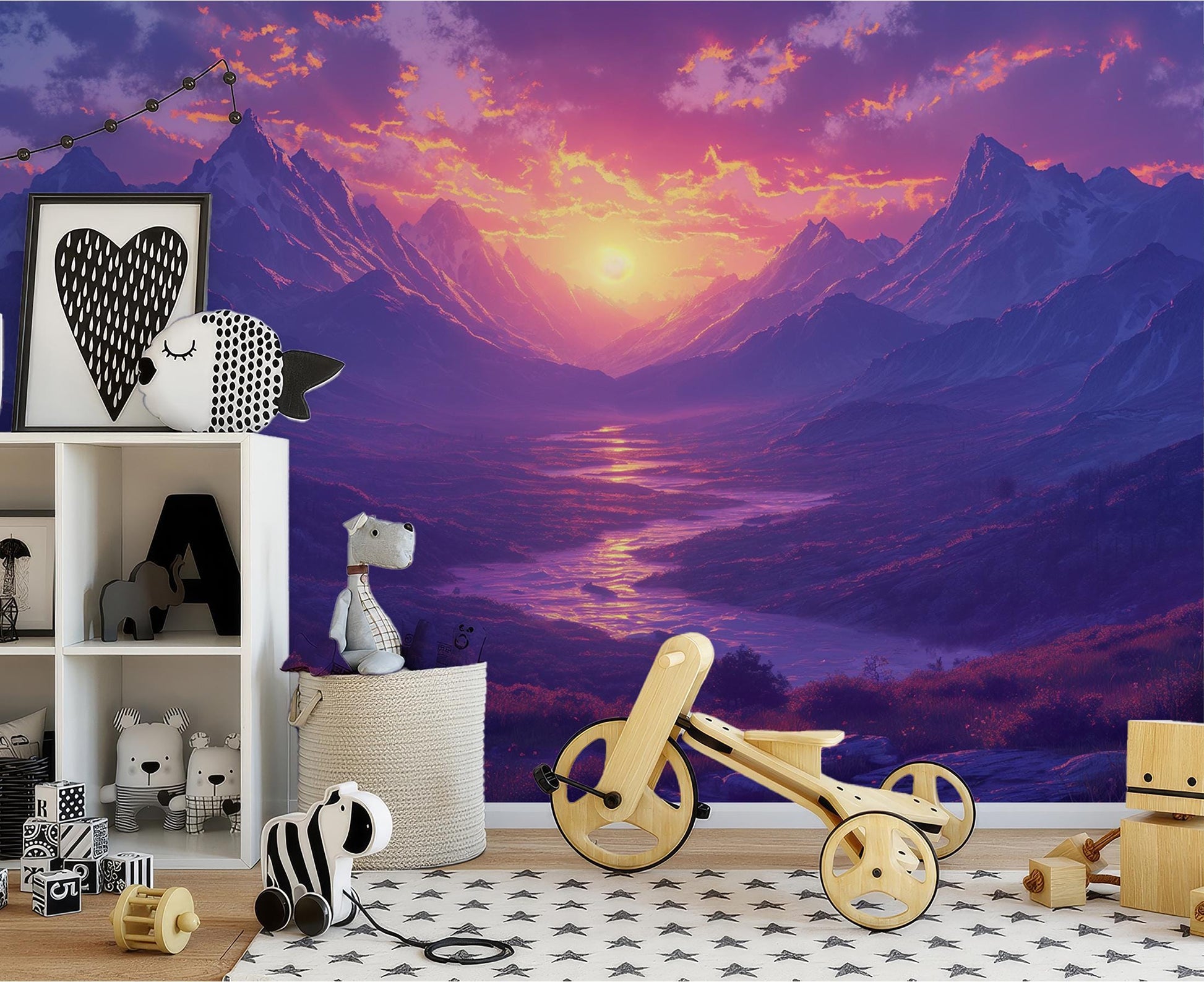 Mountain Sunset Vibrant Landscape Wallpaper – detail view, Golden Era Walls
