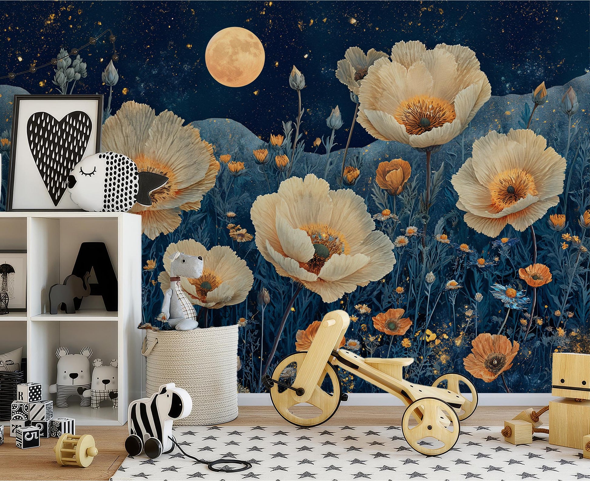 Night Bloom Desert Flowers Floral Wallpaper – detail view, Golden Era Walls