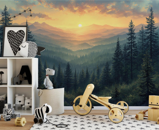 Panoramic Wilderness Sunrise Breathtaking Wallpaper – lifestyle view, Golden Era Walls