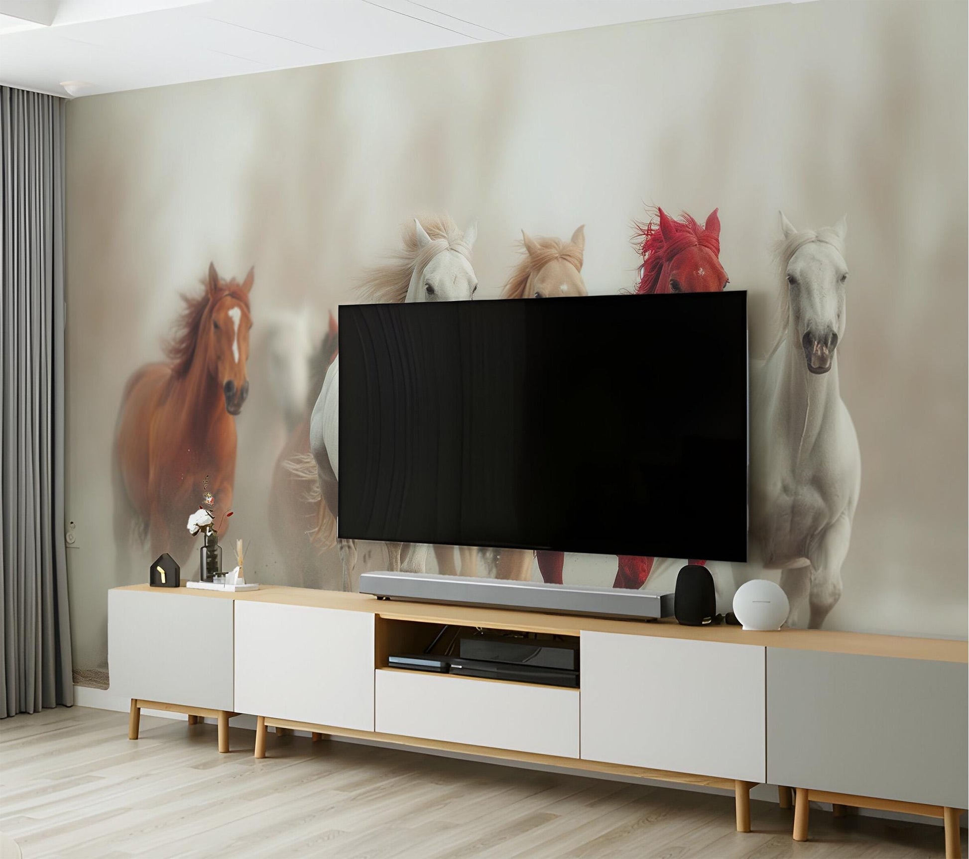 Wild Horses Running Dynamic Wallpaper – detail view, Golden Era Walls