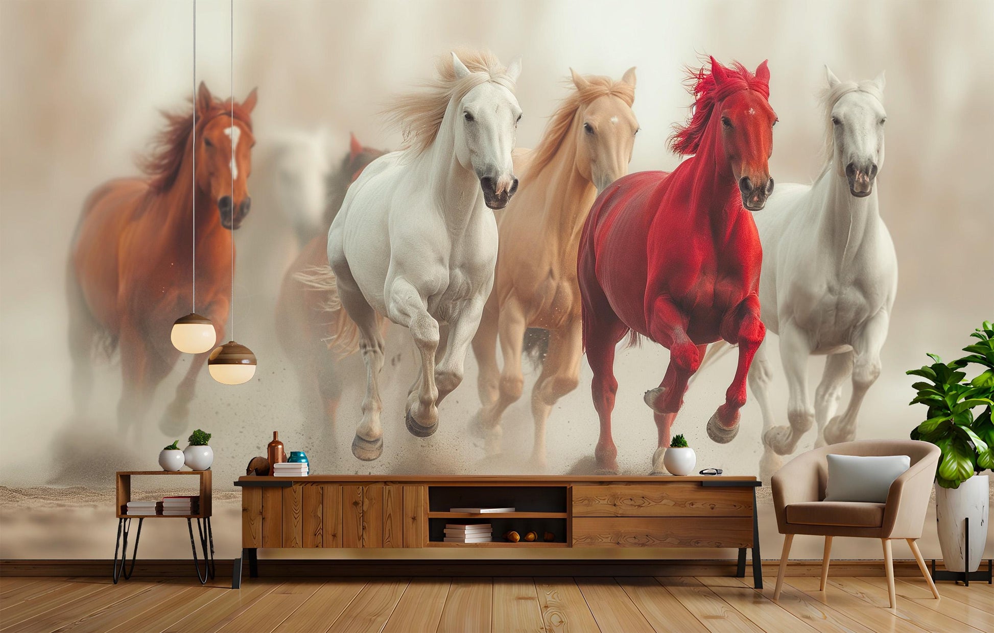 Wild Horses Running Dynamic Wallpaper – peel and stick wallpaper mural, Golden Era Walls