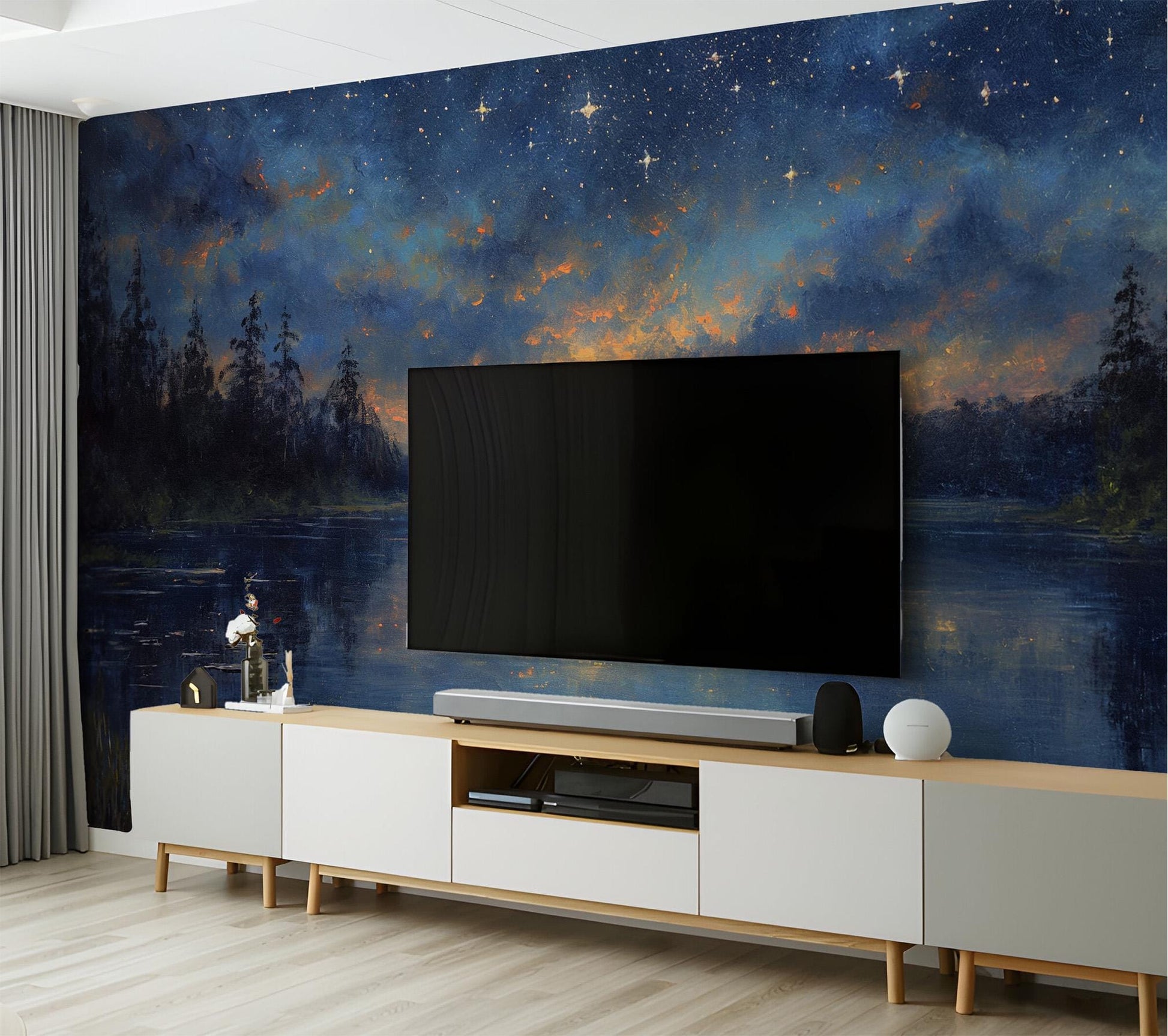 Twilight Lake Reflection Non Wallpaper – detail view, Golden Era Walls