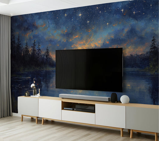 Twilight Lake Reflection Non Wallpaper – detail view, Golden Era Walls