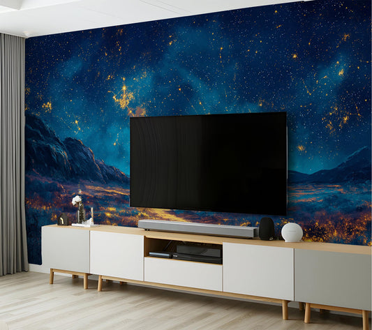 Starry Night Desert Path Wallpaper – detail view, Golden Era Walls
