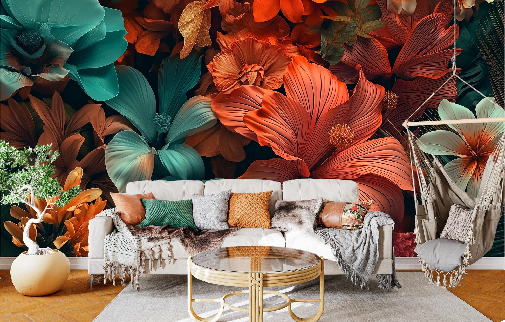 Floral Featuring Collection Tropical Floral Wallpaper – peel and stick wallpaper mural, Golden Era Walls