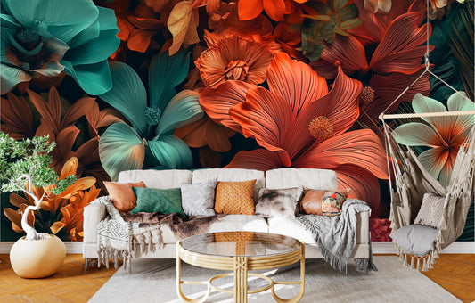 Floral Featuring Collection Tropical Floral Wallpaper – peel and stick wallpaper mural, Golden Era Walls