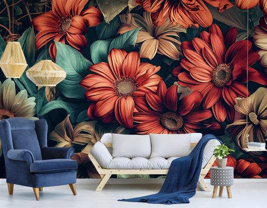 Floral D cor Featuring Floral Wallpaper – peel and stick wallpaper mural, Golden Era Walls