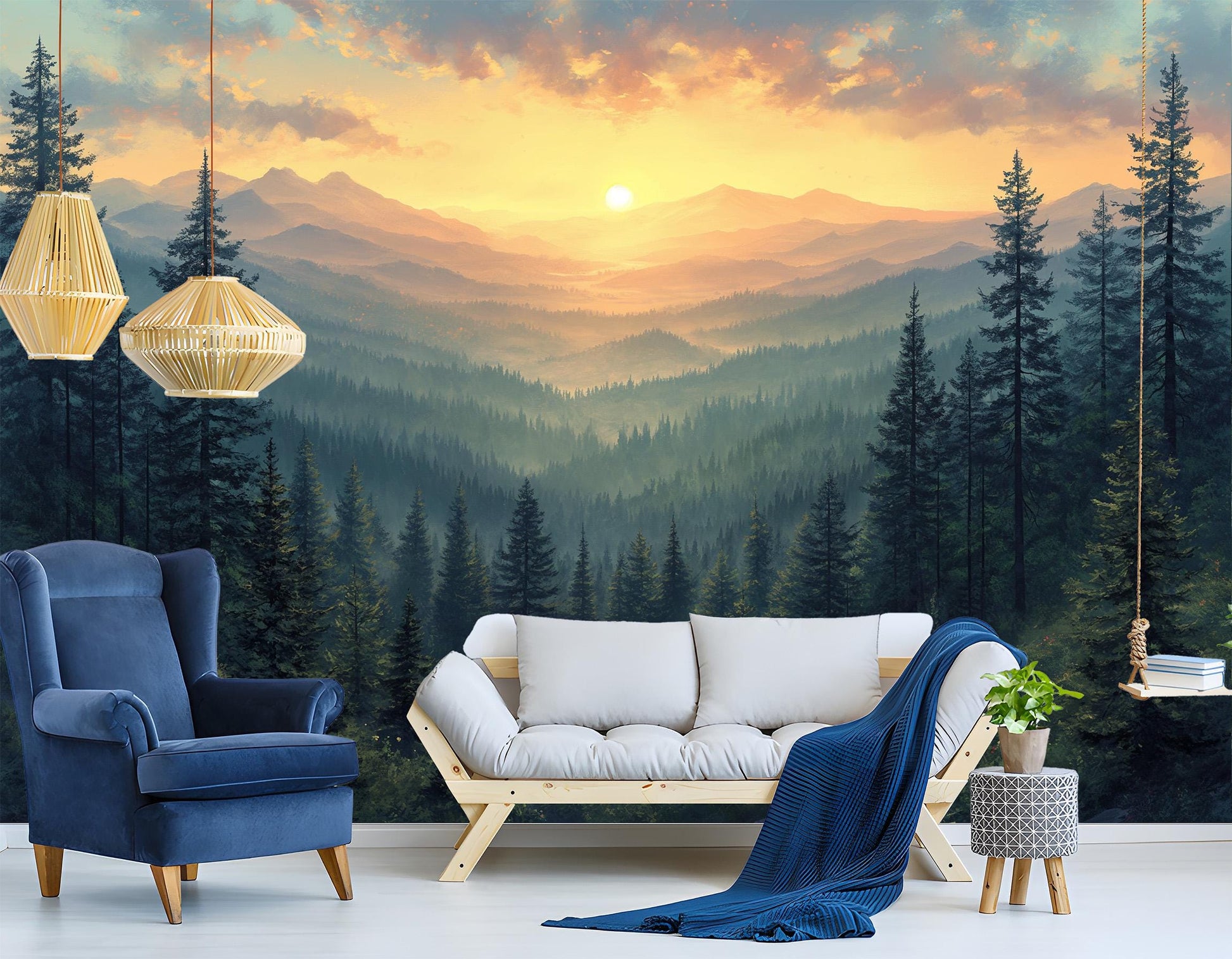 Panoramic Wilderness Sunrise Breathtaking Wallpaper – detail view, Golden Era Walls