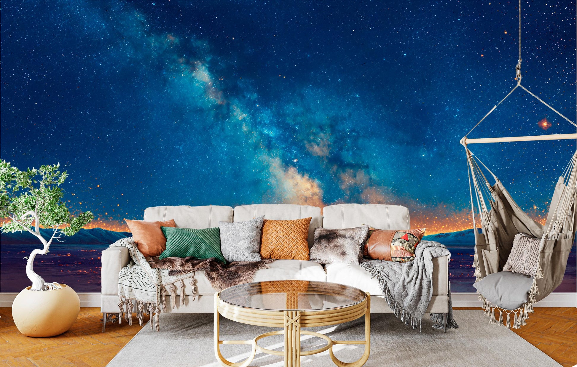 Panoramic Showcasing Majestic Milky Wallpaper – lifestyle view, Golden Era Walls