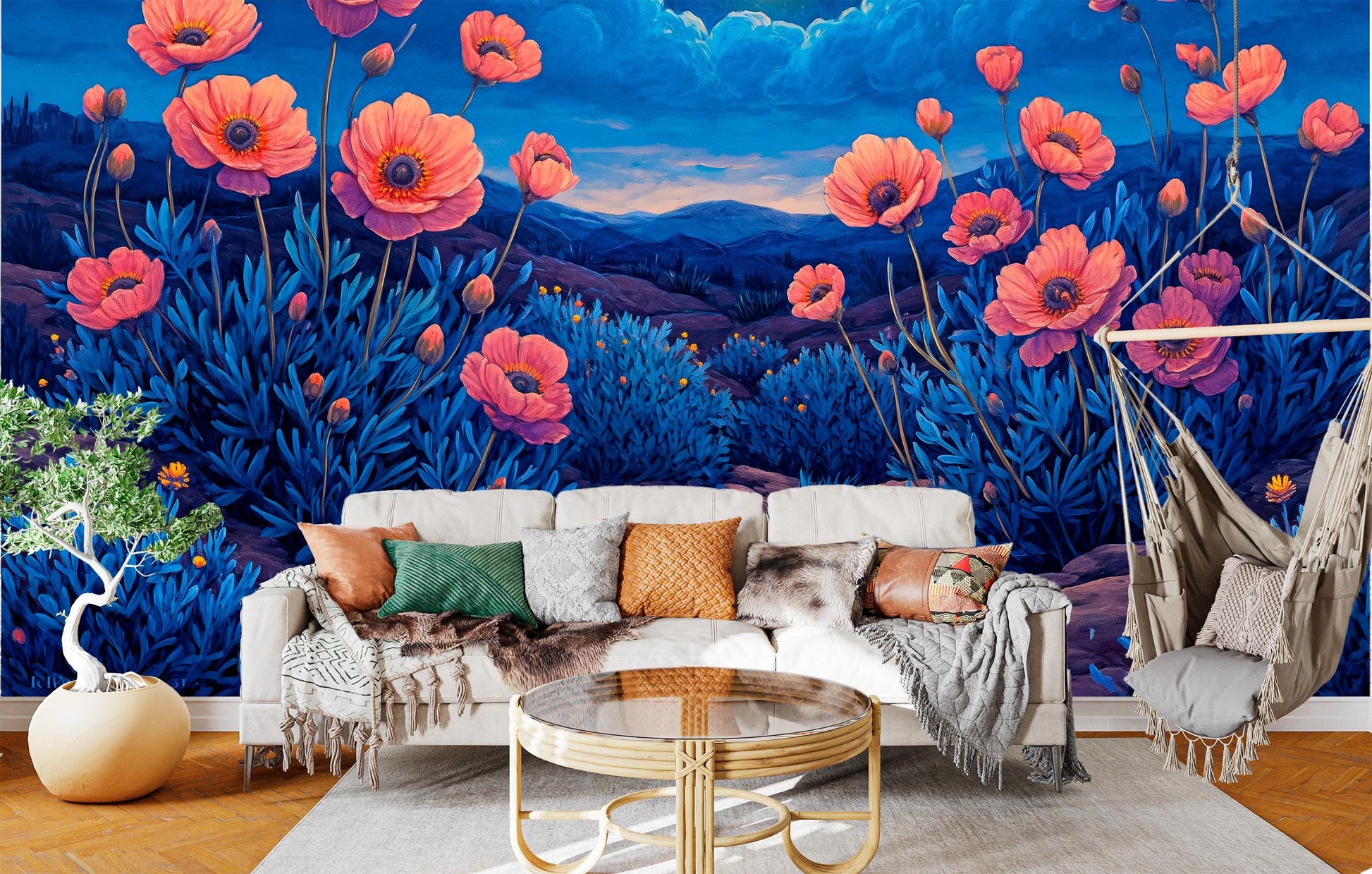 Moonlit Desert Flowers Non Floral Wallpaper – lifestyle view, Golden Era Walls