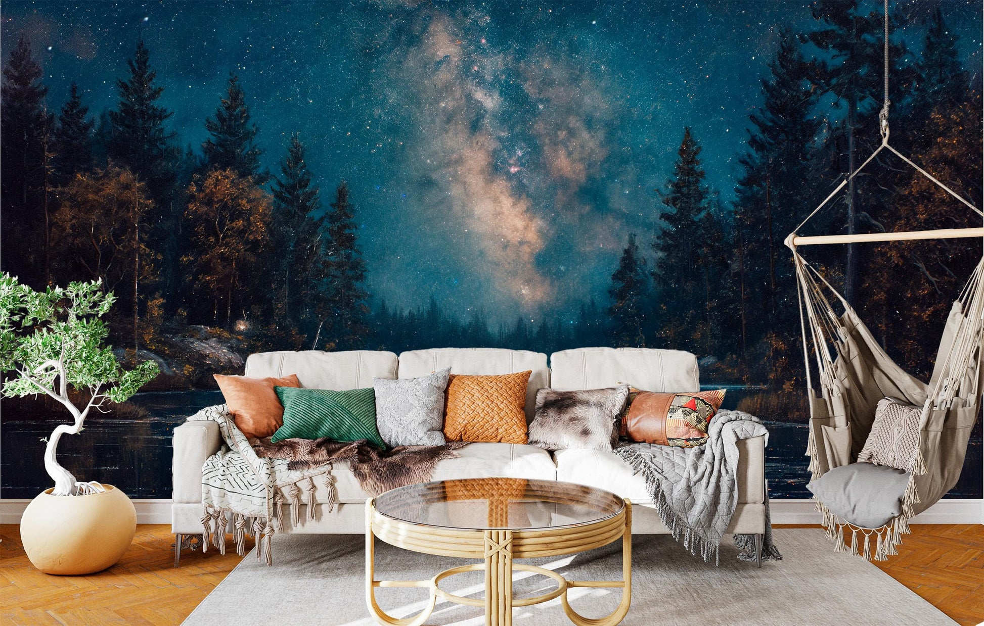 Milky Way Reflections Night Wallpaper – lifestyle view, Golden Era Walls