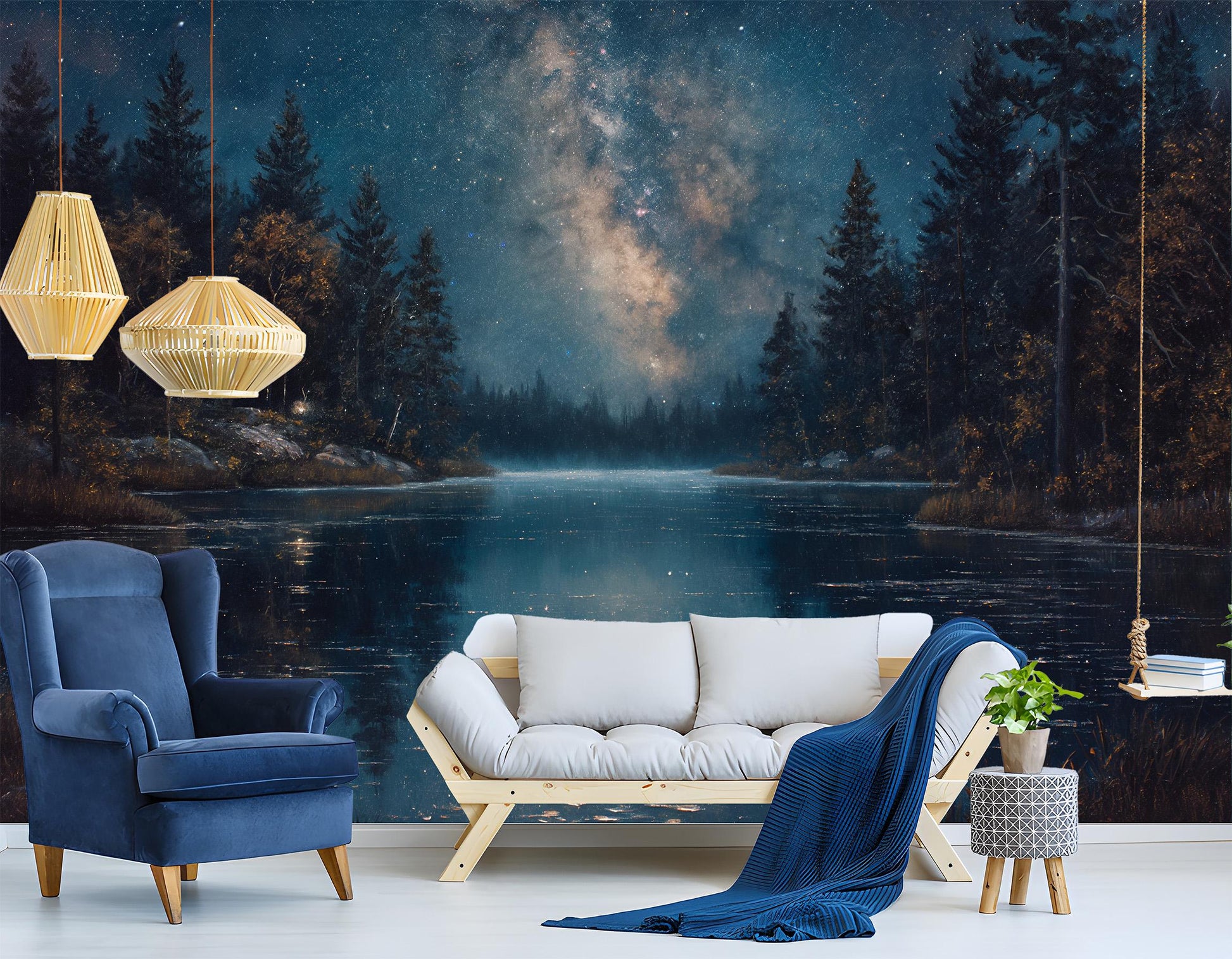 Milky Way Reflections Night Wallpaper – detail view, Golden Era Walls