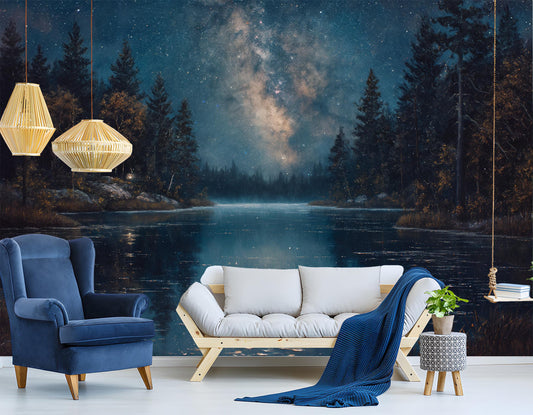 Milky Way Reflections Night Wallpaper – detail view, Golden Era Walls