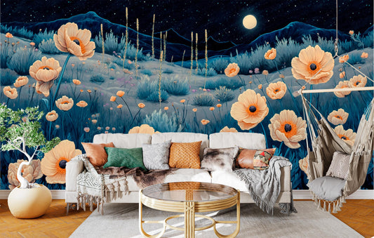Midnight Desert Blooms Non Floral Wallpaper – lifestyle view, Golden Era Walls